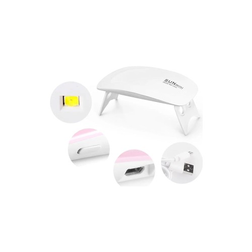 Beyaz Güneş Mini 6W Tırnak Kurutucu Lamba Taşınabilir 6 LED UV Manikür Makinesi