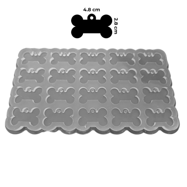 Silikon Kalıp Epoksi Çoklu Köpek Kemik Tasma Künyesi Kalıbı 20 li 4.8 x 2.8 CM