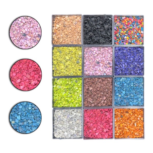 12 Farklı Minik Dekoratif Doğal Öğütülmüş Kabuk Kırığı Kumu Seti