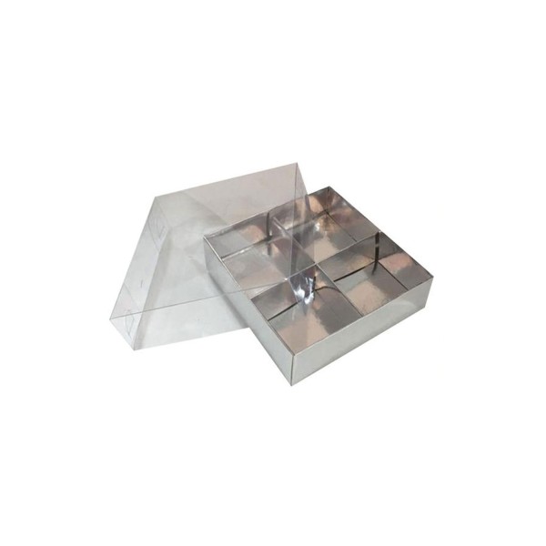 Asetat Kapaklı Karton Kutu 12x12x3 CM 4 Bölmeli Kutu (10 Adet) Gümüş Asetat Kapaklı Karton Kutu 12x12x3 CM 4 Bölmeli Kutu (10 Adet) Gümüş
