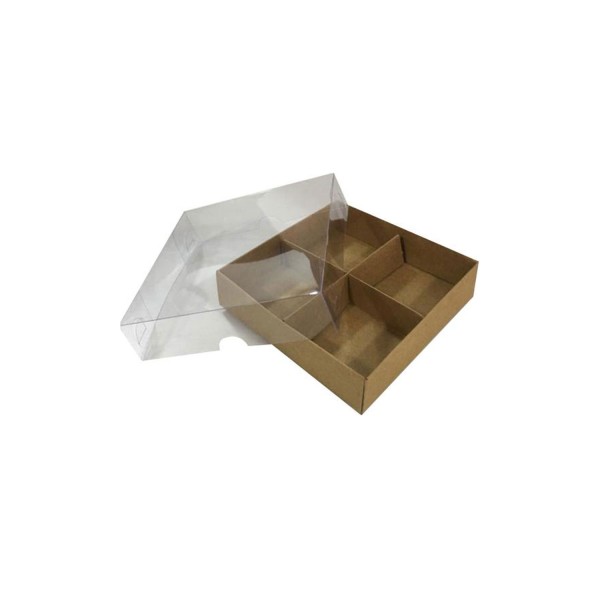 Asetat Kapaklı Karton Kutu 12x12x3 CM 4 Bölmeli Kutu (10 Adet)  Kraft