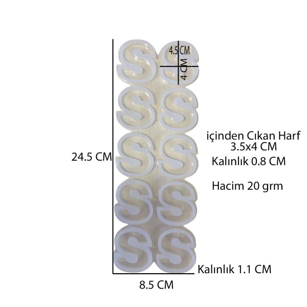 Epoksi Çoklu Silikon Kalıp S Harfi ( Düz) Anahtarlık Reçine Seri Döküm Kalıbı 4 CM 10 Lu Epoksi Çoklu Silikon Kalıp S Harfi ( Düz) Anahtarlık Reçine Seri Döküm Kalıbı 4 CM 10 Lu