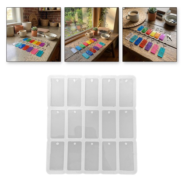 Epoksi Dikdörtgen Anahtarlık ve Kolye Kalıbı 15 Li