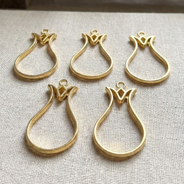Epoksi Lale Model Metal Kolye Takı Ucu (5 Adet)  Gold