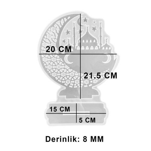 Epoksi Ramazan Temalı Ayaklı Ay Hilal ve Cami Figürlü Dekor Kalıbı