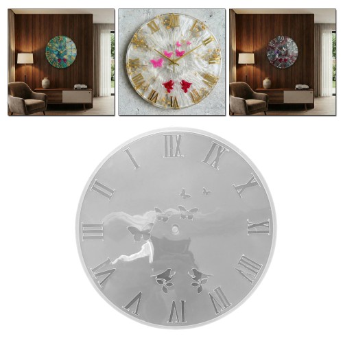 Epoksi Kelebek ve Kuş Desenli Roma Rakamlı Saat Kalıbı 30 CM