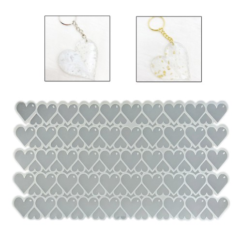 Epoksi Silikon Kalıp Çoklu Kalp Anahtarlık Kolye Kalıbı 50 Li