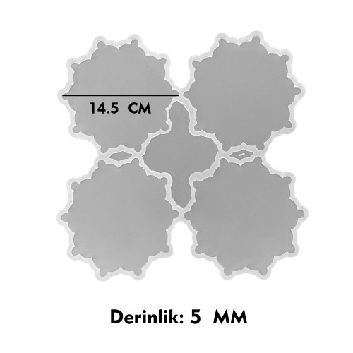 Epoksi Silikon Kalıp Dişli Motifli Bardak Altlığı Kalıbı 14.5 CM 4 Lü