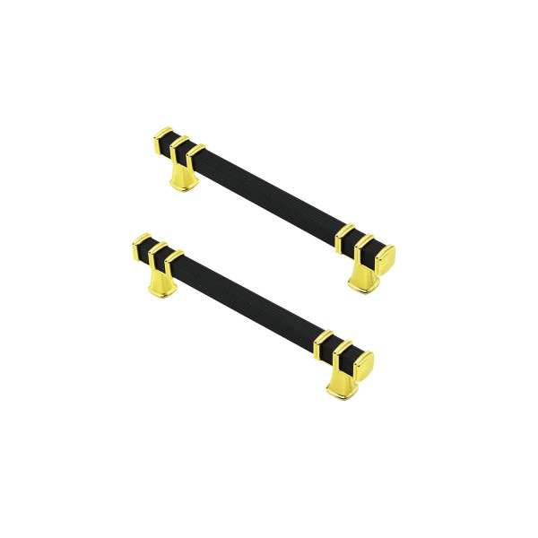 Defne Zamak Kulp Kare Çizgili Model  Yüzüklü Tepsi Kulpu 12 CM (2 Adet)  Siyah Üstü Altın