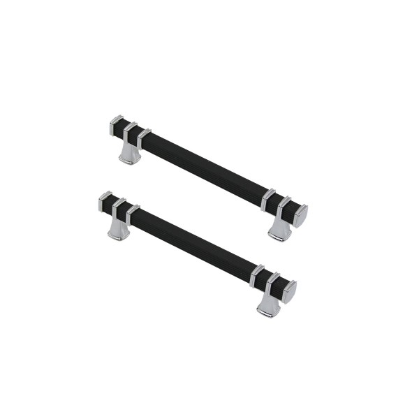 Defne Zamak Kulp Kare Çizgili Model  Yüzüklü Tepsi Kulpu 12 CM (2 Adet)  Siyah Üstü Gümüş