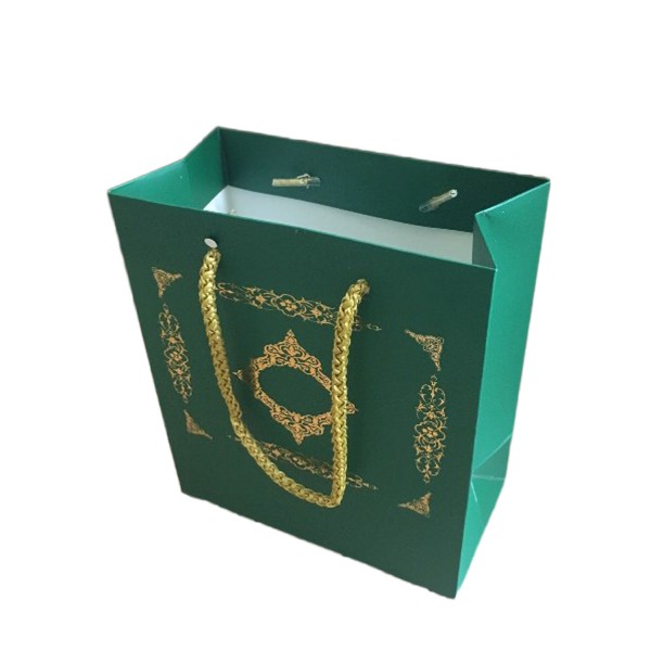 Karton Hediye Çantası GOLD Saray Desenli 20X20X10 CM (10 Adet)  Yeşil