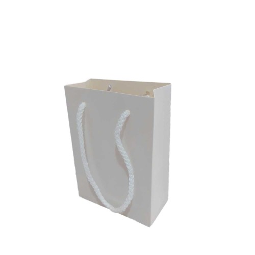İp Saplı Karton Çanta Minik Boy Düz Renk 13.8X10X5 CM (25 Adet)   Beyaz