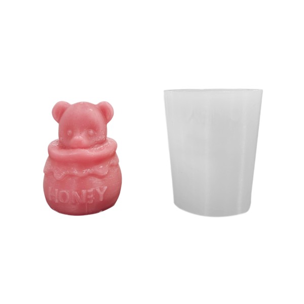 Silikon 3D Bal Kavanozundaki Sevimli Ayıcık Mum Kalıbı