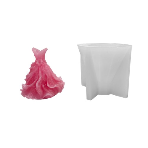 Silikon 3D Çiçekli Balo Elbisesi Mum Kalıbı