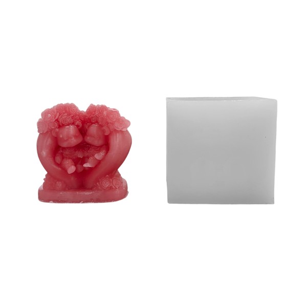 Silikon 3D Çiçekli Kalp İçinde Oturan Ayıcık Çifti Mum Kalıbı Silikon 3D Çiçekli Kalp İçinde Oturan Ayıcık Çifti Mum Kalıbı