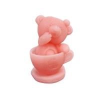 Silikon 3D Fincan İçine Oturmuş Sevimli Ayıcık Mum Kalıbı