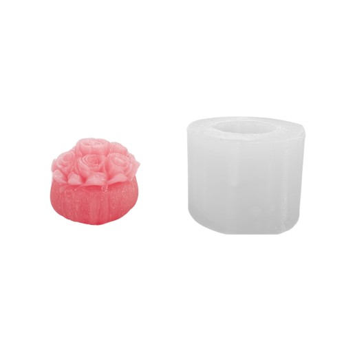 Silikon 3D Saksıda Gül Buketi Mum Kalıbı