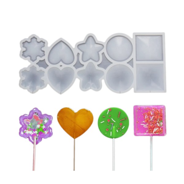 Silikon Kalıp Çoklu Şekilli Bombeli ve Düz Şeker Lolipop Kalıbı 10 Lu