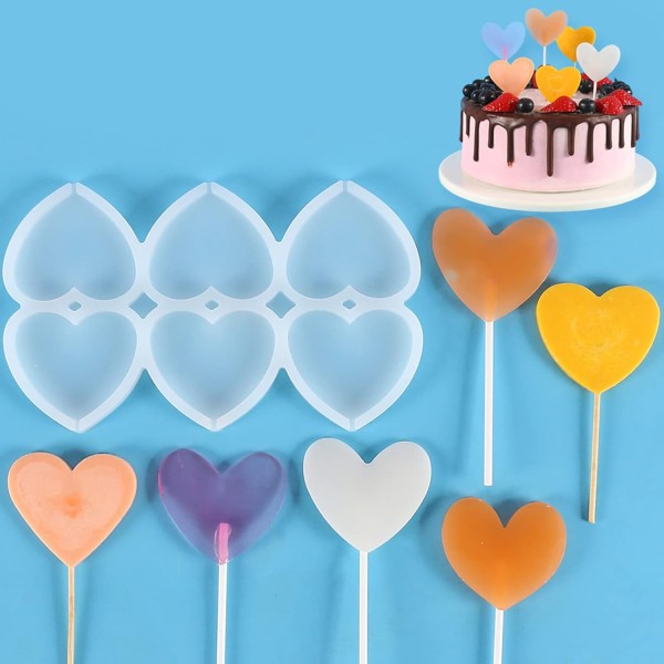 Silikon Kalıp Kalp Model Bombeli ve Düz Şeker Lolipop Kalıbı 6 Lı Silikon Kalıp Kalp Model Bombeli ve Düz Şeker Lolipop Kalıbı 6 Lı