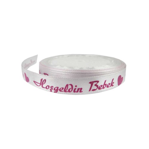 Saten Kurdele Hoşgeldin Bebek Yazılı 1 CM (10 Metre) Pembe Saten Kurdele Hoşgeldin Bebek Yazılı 1 CM (10 Metre) Pembe