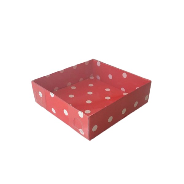 Asetat Kapaklı Karton Kutu  10X10X3 CM (50 Adet)  Puantiyeli Kırmızı