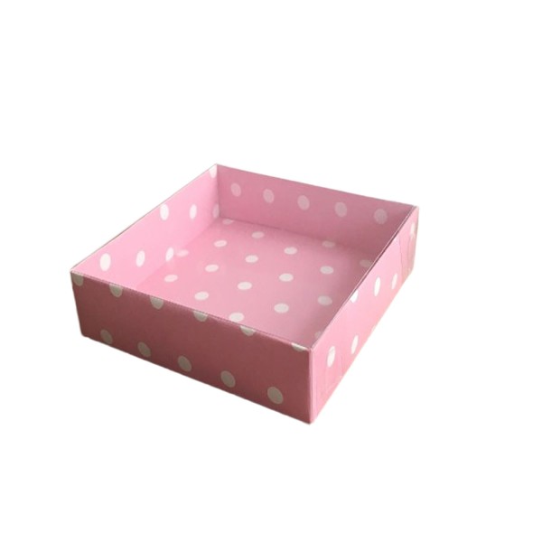 Asetat Kapaklı Karton Kutu  10X10X3 CM (50 Adet)  Puantiyeli Pembe