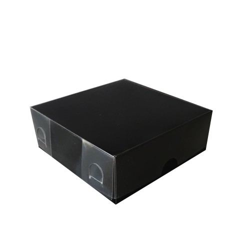 Asetat Kapaklı Karton Kutu Düz Renk 8X8X3 (50 Adet)  Siyah