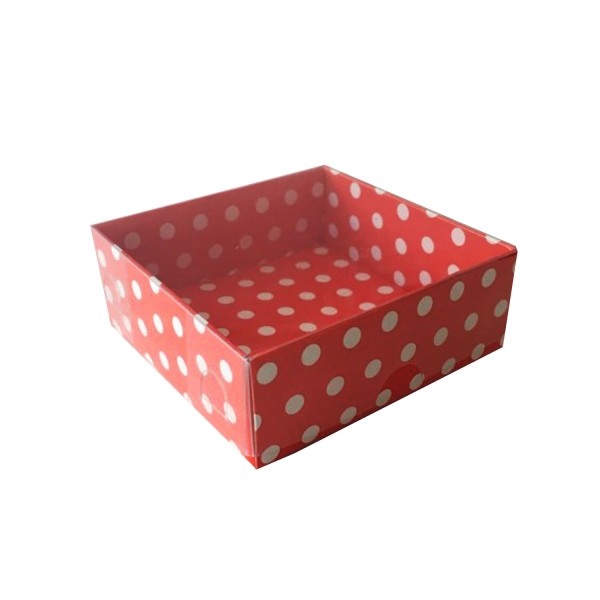 Asetat Kapaklı Karton Kutu 12X12X3 (50 Adet)  Puantiyeli Kırmızı