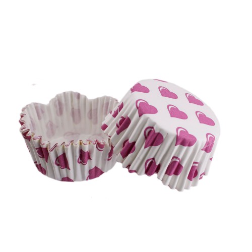 Cupcake Kalıbı Pet Kapsül Dalgalı Kek Kalıbı 65X38 MM (100 Adet) Beyaza Fuşya Kalpli Cupcake Kalıbı Pet Kapsül Dalgalı Kek Kalıbı 65X38 MM (100 Adet) Beyaza Fuşya Kalpli