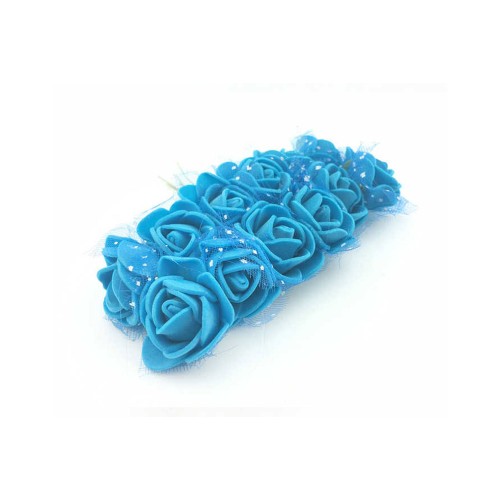 Lateks Gül Küçük Organzeli Ve Parlak (144 Adet)  Mavi