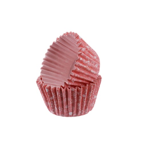 Kek Kalıbı Pet Kapsül 52X45 Mm Kağıt Cupcake Kağıdı (100 Adet)  Kar Desenli Pembe