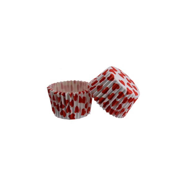 Kek Kalıbı Pet Kapsül 52X45 MM Kağıt Cupcake Kağıdı (100 Adet)  Beyaza Kırmızı Kalp Desenli