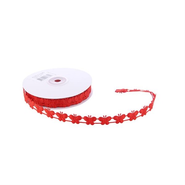 Kurdele Kelebekli Simli 2 Cm (18 Metre)  Kırmızı