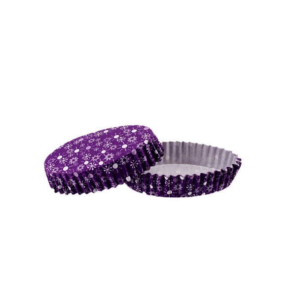 Cupcake Kalıbı Pet Kapsül Oval Model Kek Kalıbı (100 Adet) F11  Kar Desenli Mor