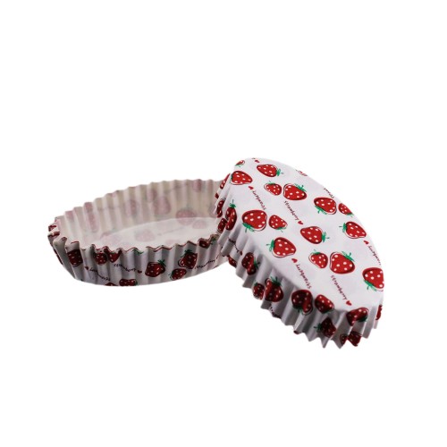 Cupcake Kalıbı Pet Kapsül Oval Çilek Desenli Kek Kalıbı (100 Adet)