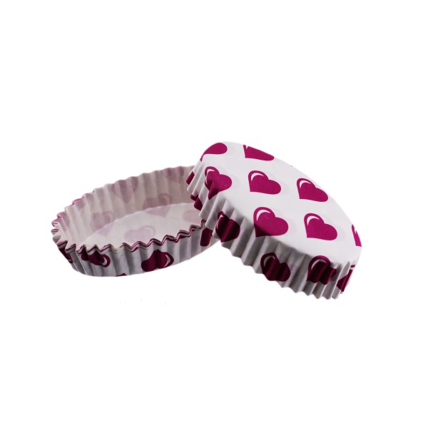 Cupcake Kalıbı Pet Kapsül Oval Beyaza Fuşya Kalpli Kek Kalıbı (100 Adet)