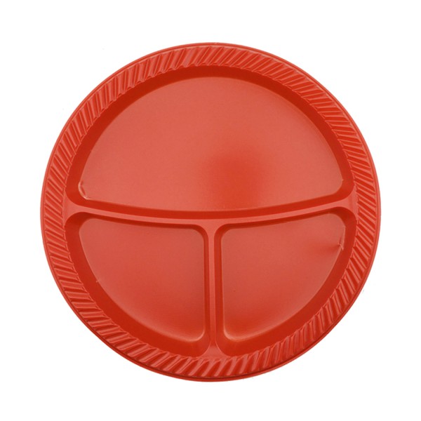 3 Bölmeli Plastik Tabldot Tabak 26 Cm  (25 Adet)  Kırmızı