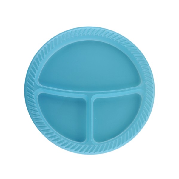 3 Bölmeli Plastik Tabldot Tabak 26 Cm  (25 Adet)  Mavi