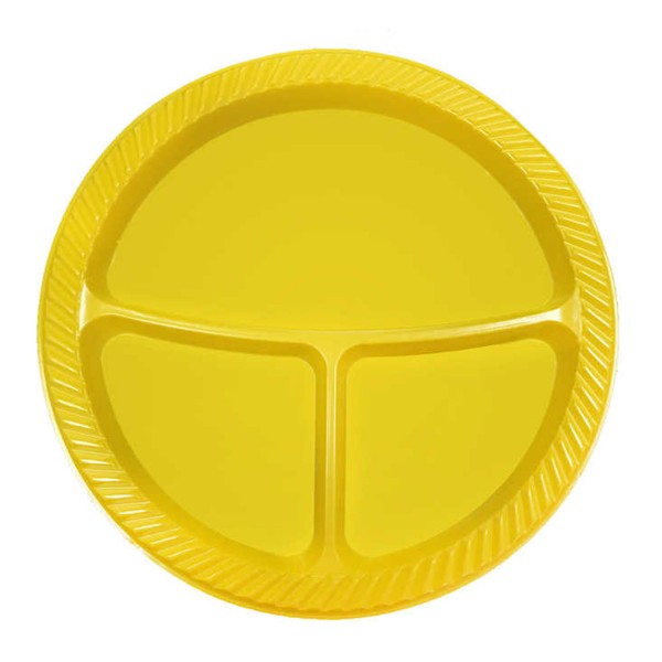 3 Bölmeli Plastik Tabldot Tabak 26 Cm  (25 Adet)  Sarı
