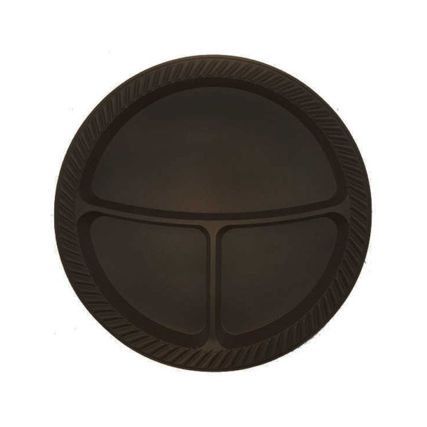 3 Bölmeli Plastik Tabldot Tabak 26 Cm  (25 Adet)  Siyah